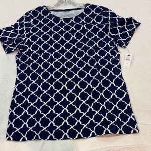 Talbots, new with tag, Navy and White Geometric Women's Top